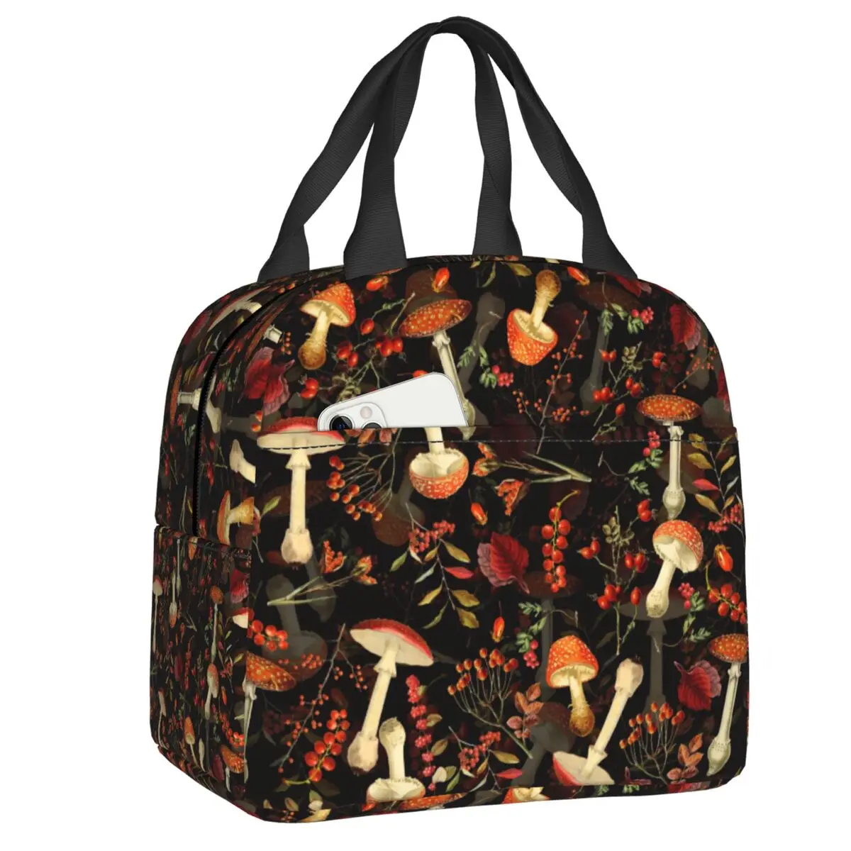 

Изолированная обеденная сумка с красными грибами для работы, школы, винтажный герметичный термоохладитель, Ланч-бокс для женщин и детей
