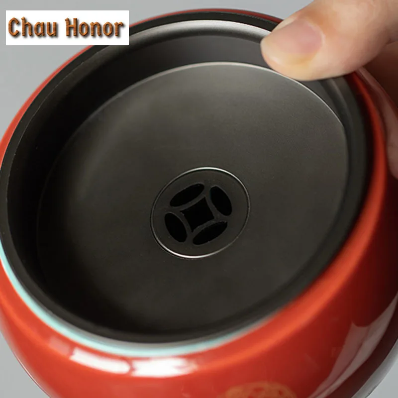 Boutique Palace Red Glaze Art Ceramic Tea Wash Bowl Household Chinese Tin Cover Jian Shui Tea Residue Bucket Tea Ceremony Gifts