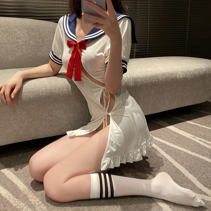 

Erotic Tied Cosplay Porn JK Sensual Costume Student Uniform Role Play Women Sexy Lingerie School Girl Sheath Dress Slit Skirt