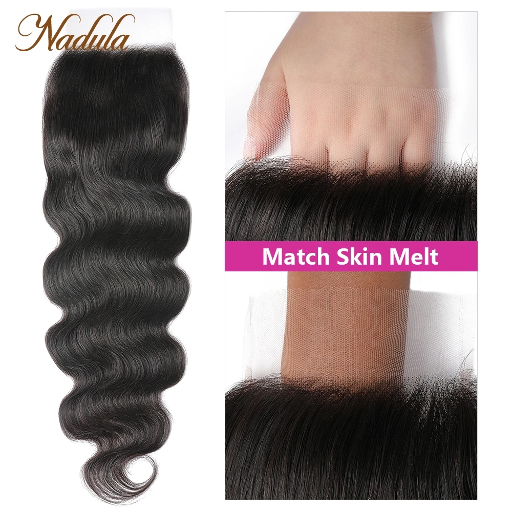 Nadula Hair Chiusura in pizzo HD 5x5, Chiusura in pizzo per capelli brasiliani Body Wave, 14-20 pollici, Chiusura in capelli umani Remy pre-strappata con pizzo svizzero - immagine 3