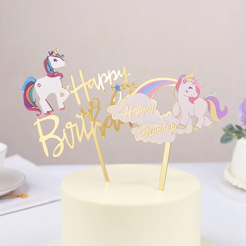 Happy Birthday Unicorn Acrylic Cake Topper Decoration Kids Girls Unicorn Theme Birthday Party Decor Supplies Baby Shower