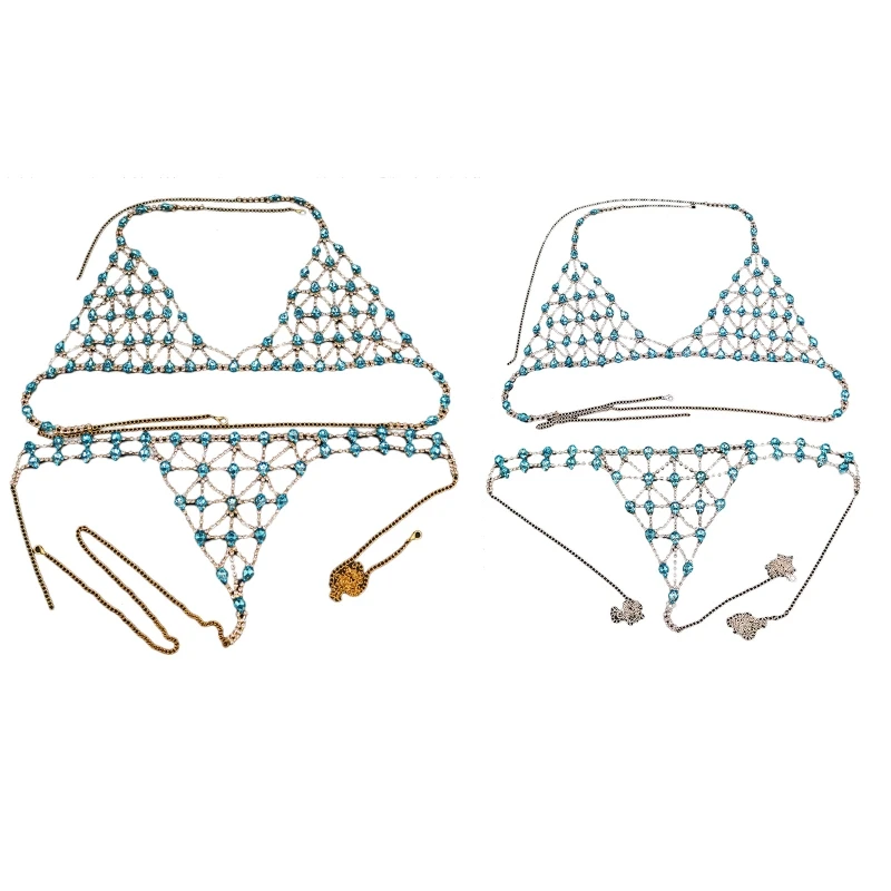 

Женский сексуальный комплект с бюстгальтером и трусиками со стразами, эффектный комплект бикини с синими кристаллами и каплями с