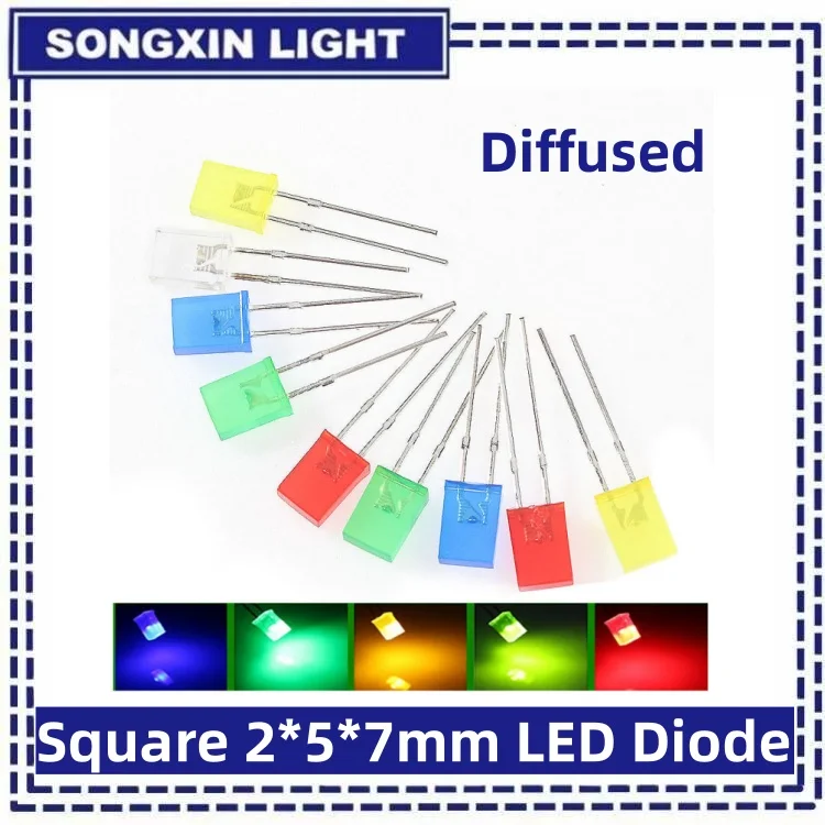LED Diode 100PCS Square 2*5*7mm LED Light-emitting Diode Red Yellow Green Blue White Diodes for DIY Electronic
