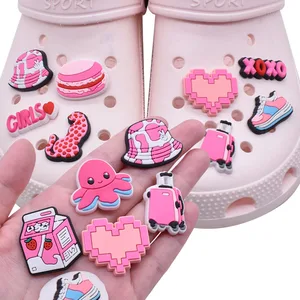 Wholesale 1pcs PVC Shoe Charms for Crocs Pink Bear Poodle Accessories Women Clogs Buckle Kids Pins Decoration Jeans Party Favors