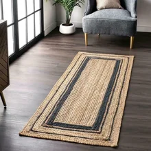 Tapis naturel 100% coton et Jute tressé moderne bohème, tapis d'extérieur pour salon