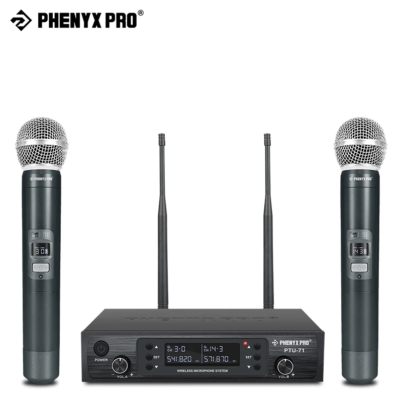Phenyx Pro UHF Dual Wireless Microphone System Profeesional Adjustable