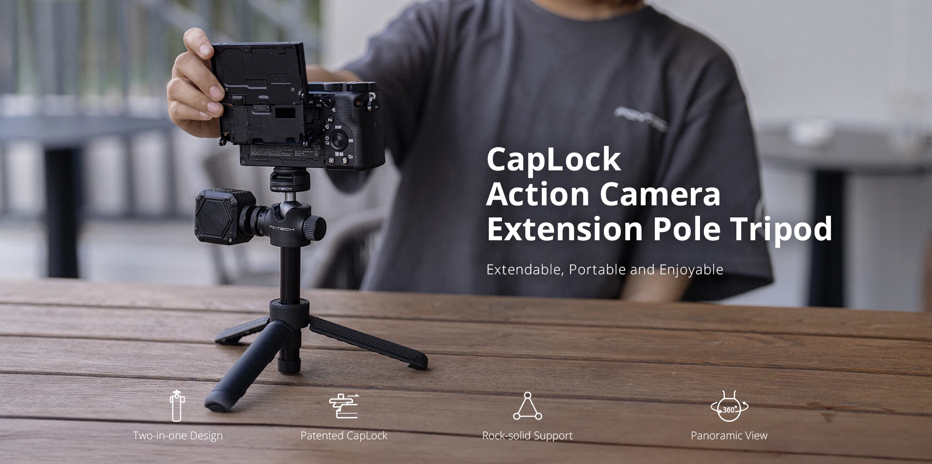 PGYTECH CapLock Action Kamera Verlängerung Pole Stativ Selfie Stick Durch Standard 1/4 Quick Release Für Action 4/3/Gopro Hero 12/11 – Detail 1