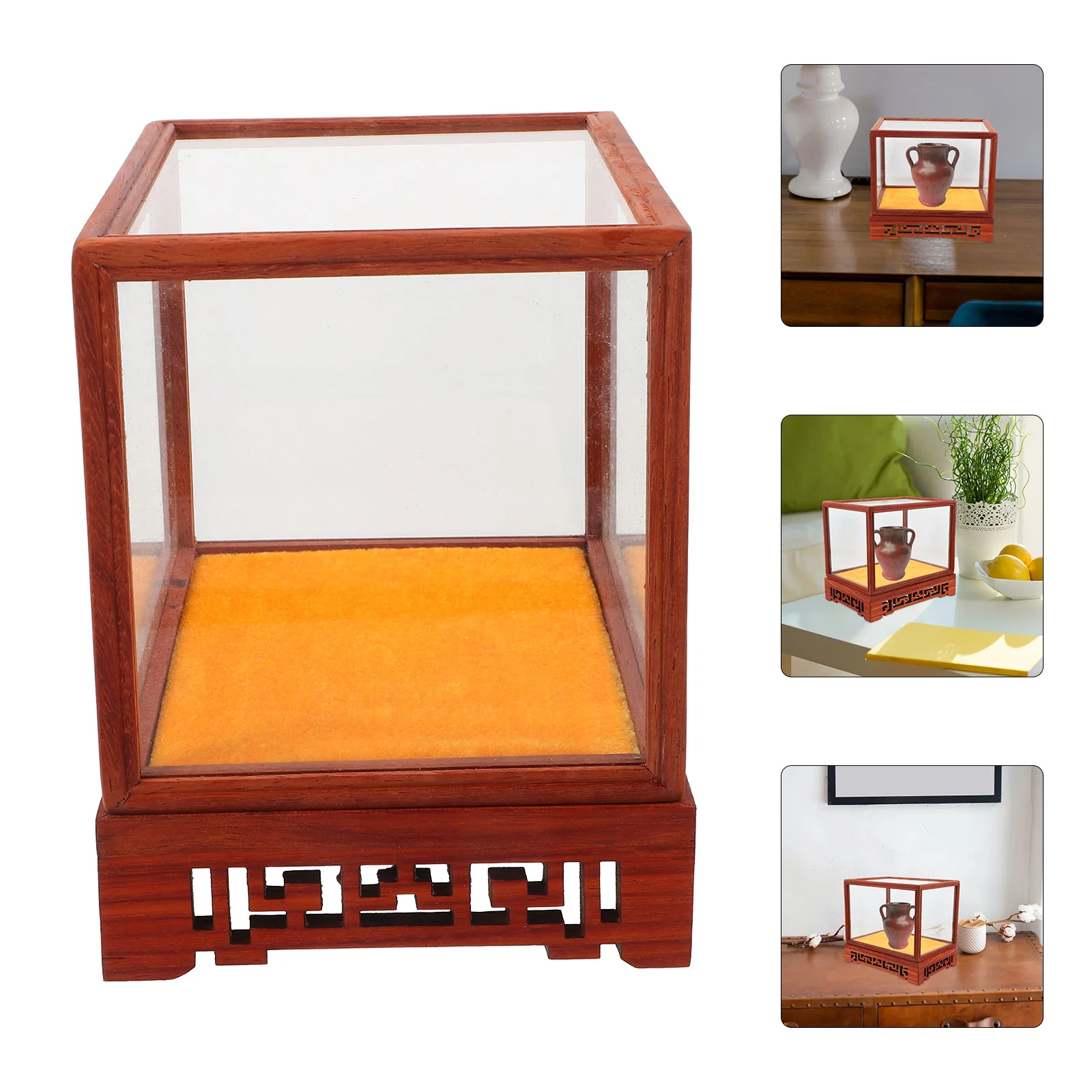 

Chinese Style Display Case Desktop Figurine Storage Case Buddha Protective Box
