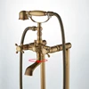 Antique Brass Bathroom Floor Mount Bathtub Filler Freestanding Bathtub Faucet Dual Handles Shower Set With Handshower Mixer Tap 4