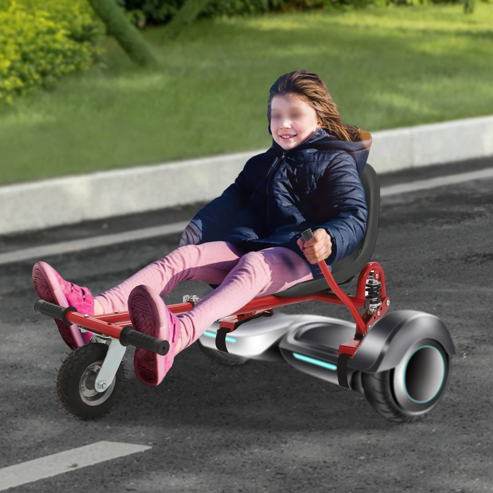 Adjustable hoverboard seat attachment shown from the front