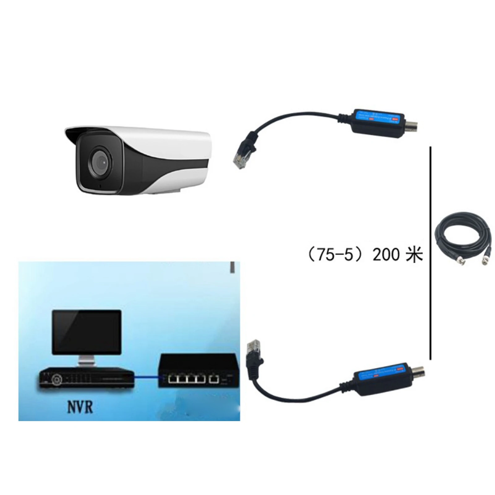 1Pair 10/100Mbps 1CH Ricevitore trasmettitore coassiale di rete IP passivo Extender per telecamera IP NVR Extender su coassiale per NVR - immagine 2