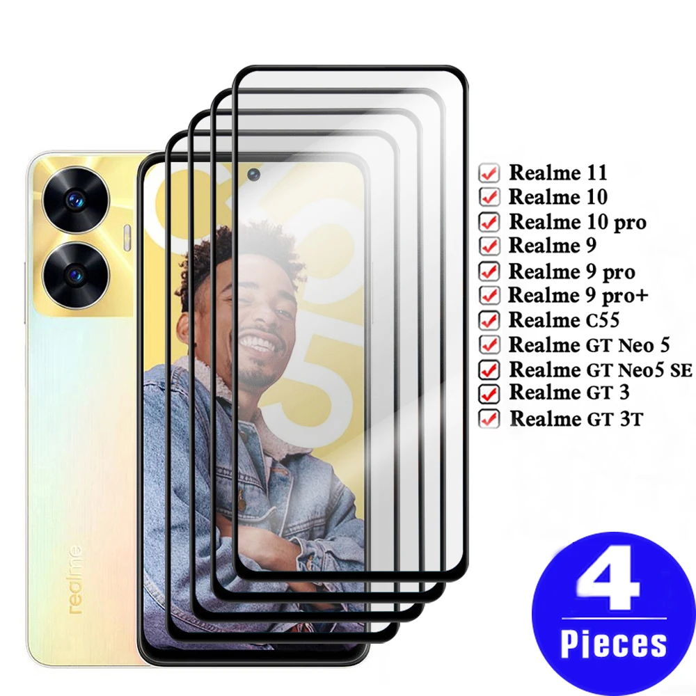 

4PCS Tempered glass For Realme GT Neo 5 10 11 9 pro plus 3 3T 2 cover For Realme GT Neo5 SE C55 screen protector protective film