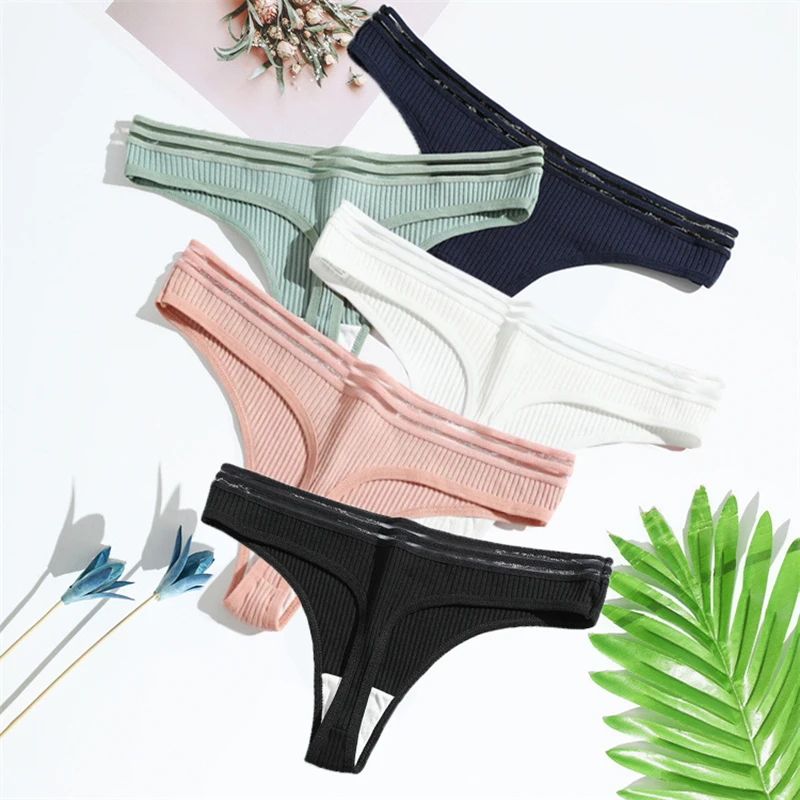 

5Pcs/Lot Cotton Panties Women Underwear Sexy Panties Female Underpants Thong Solid Color Pantys Lingerie Low-Rise G-string