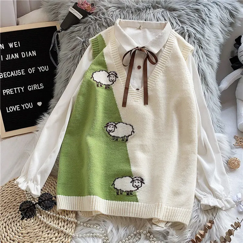 cardigan sweater Women's spring and autumn new style college style knitted vest casual fashion cotton ladies sweater