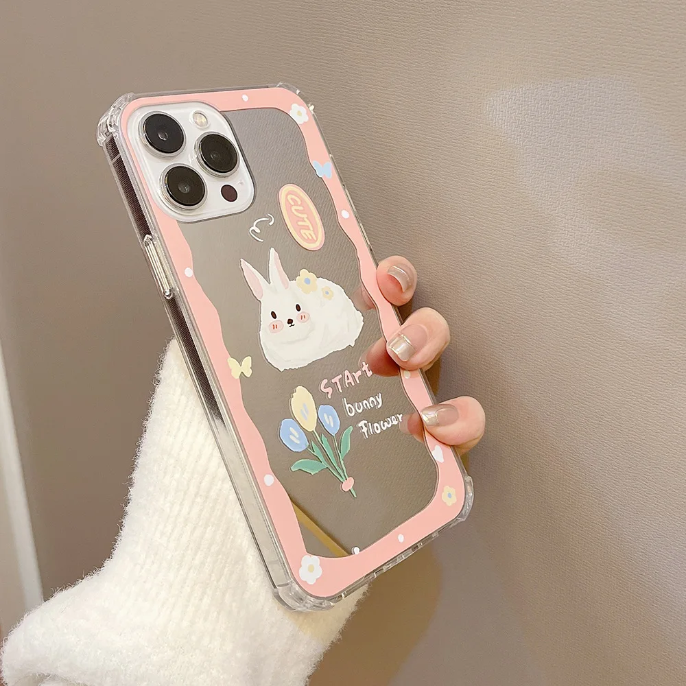 for iPhone 12 Pro Max Case for Women Girls,6D Cute Kawaii Hidden Rabbit  Bunny Mirror Stand,Luxury Plating Glitter Soft Silicone Makeup Girly Phone