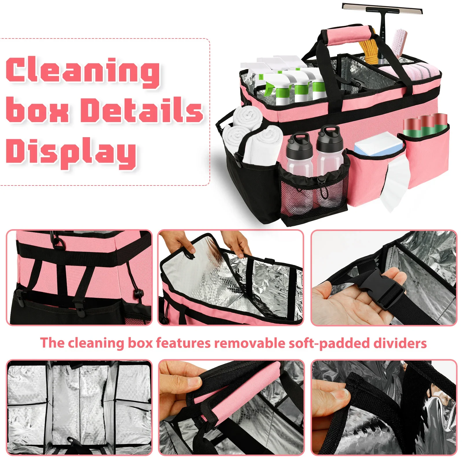 웨어러블 청소 캐디, 헤비 듀티 청소 도구 보관 가방, 분리형 칸막이, 대용량 다기능 도구 가방