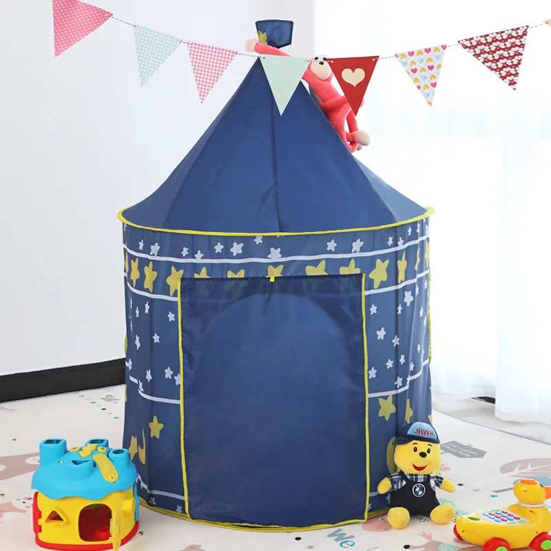 2 Colors Folding Tent Kids Children Boy Castle Cubby Play House Kids Gifts Outdoor Toy Tents Portable Foldable Play Tent Prince