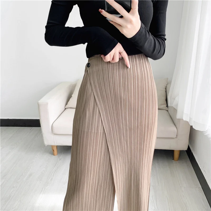 YUDX Women Pleated Solid Color Ankle-length Pants Elastic Waist Wide Leg Straight Female Trsouser Loose 2026 Summer