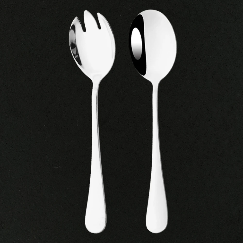 2Pcs Silver Stainless Steel Salad Spoon Fork Salad Server European Style Dinnerware Cutlery Set Kitchen Tool Accessories