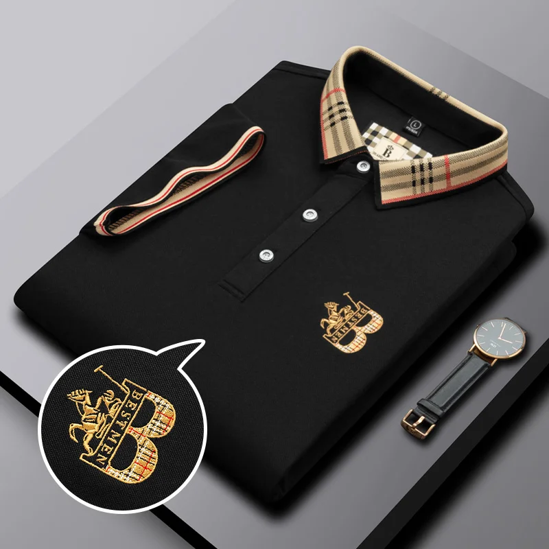Light Luxury Brand Men’s Polo Shirt 2024Summer British Lapel Embroid Short Sleeve T-Shirt Fashion Trend Exquisite Men’s Clothing