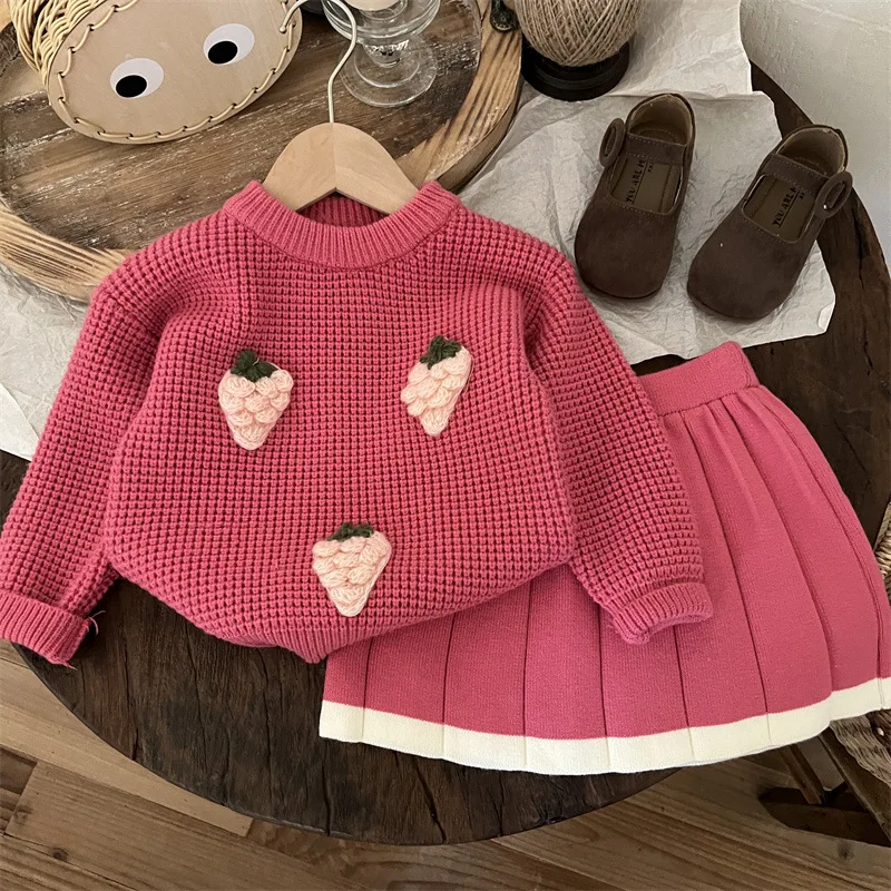 

Children's Clothing 2023 Autumn and Winter Girls' Fashion 3D Knitting Sweater Little Girl Versatile Skirt Suit Fashion