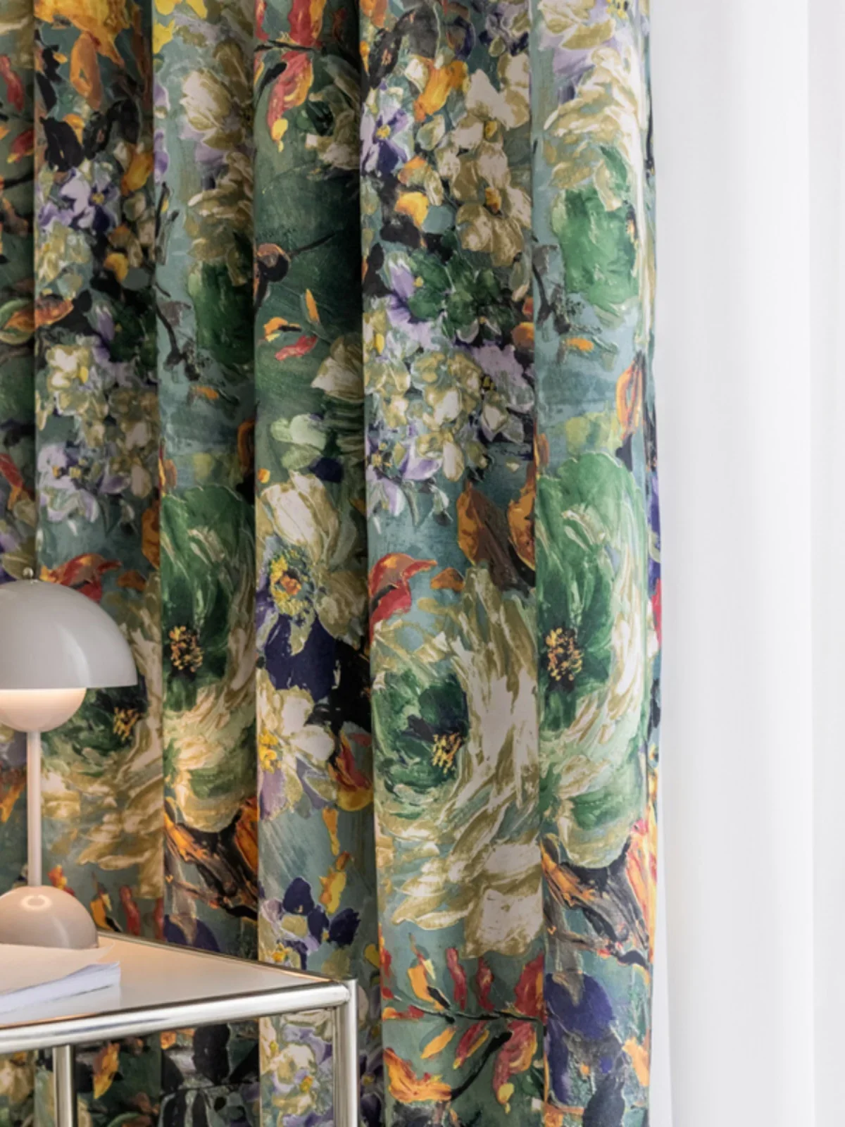 1PC Retro Pastoral Flower Living Room Bedroom Blackout Heat Insulation and Sun Protection New Chinese Oil Painting Style Curtain 3