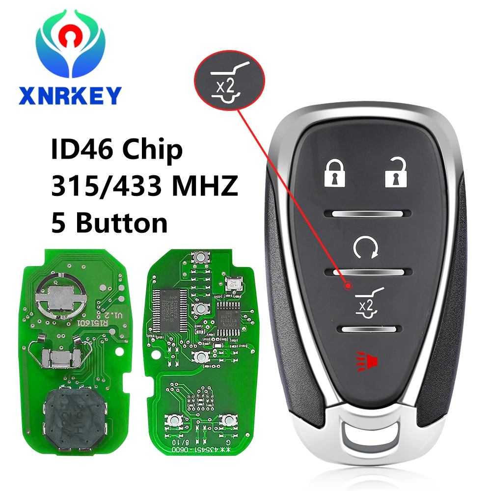 XNRKEY 5 Button Remote Key ID46 Chip 315/433Mhz for Chevrolet Cruze Spark Camaro Equinox Malibu 2017-2018 Car Key xnrkey 4 5 button smart remote car key id46 chip 433mhz for chevrolet cruze spark camaro equinox malibu2017 2018 hyq4ea key