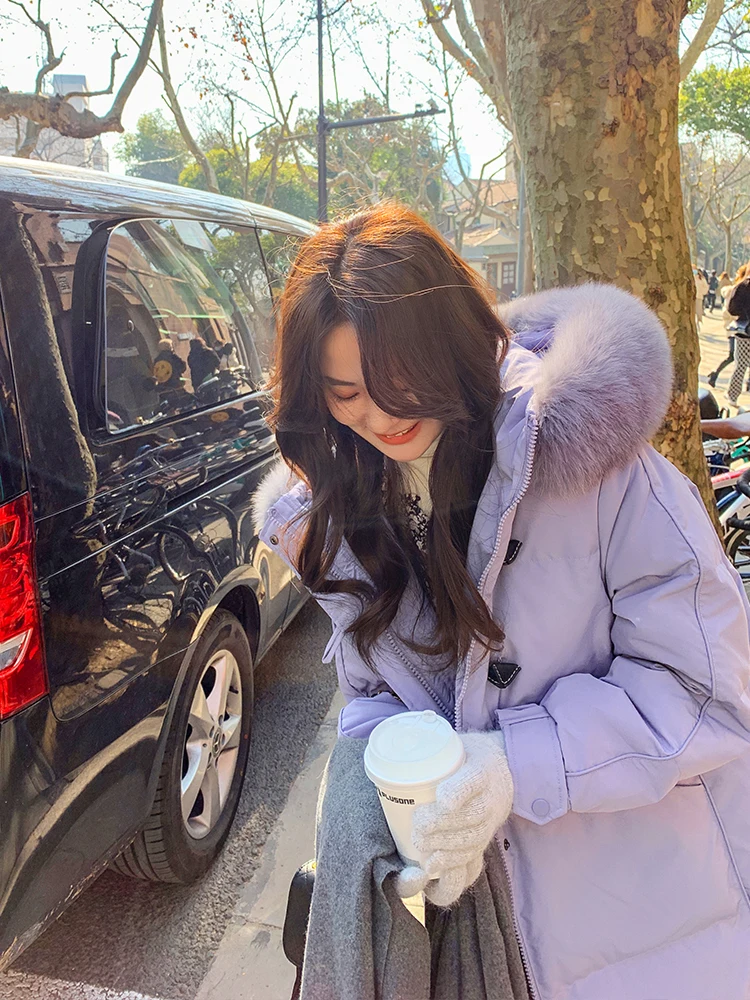 New Winter Fashion European American Women Down Coat High End Warm White Duck Down Female Coat Solid Hooded Coat