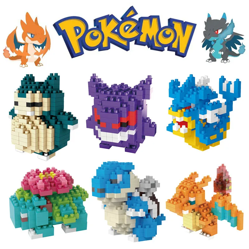 Pokemon Cartoon Building Blocks Anime Characters Charizard Gyarados Mini Action Figure Educational Game Toy Kids Birthday Gift 2021 new classic anime pokemon center house pikachu mewtwo charizard venusaur building blocks bricks sets model diy toy for gift