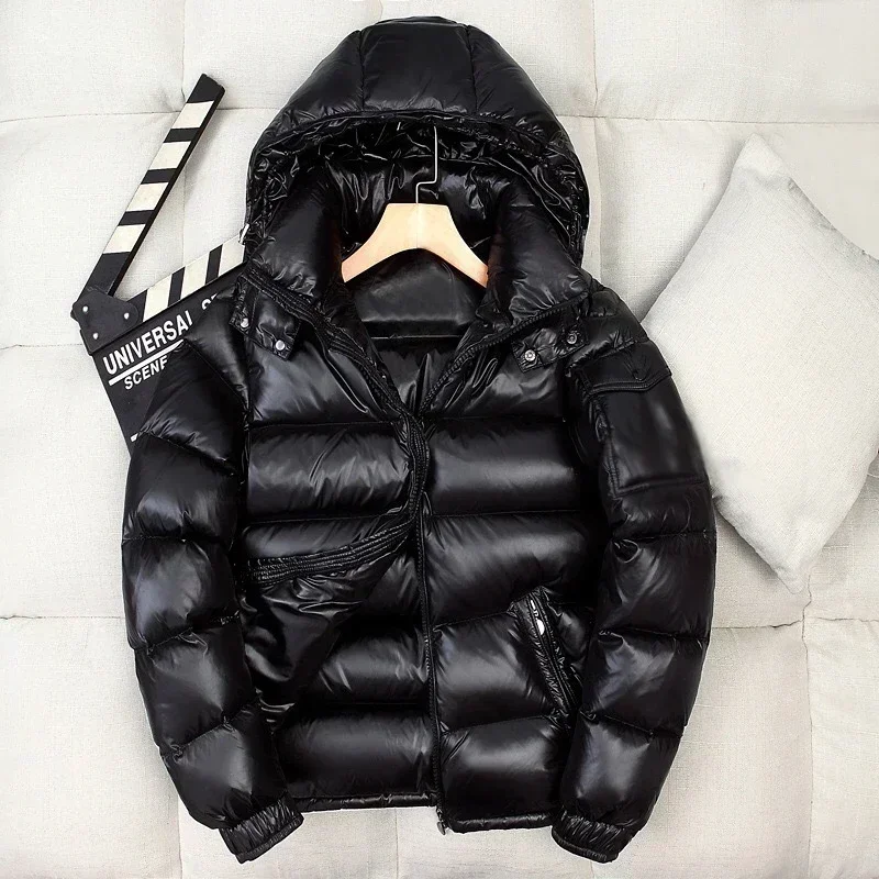 Winter Men Shiny Puffer Jackets Hooded Casual White Duck Down Coats Male Outdoor Windproof Warm Jackets 3XL