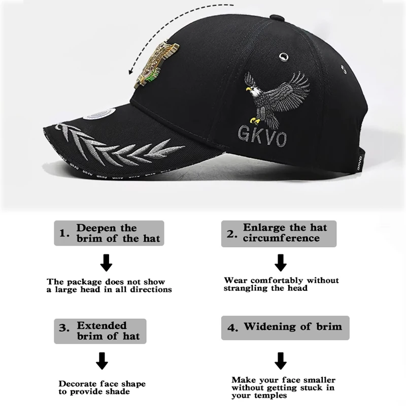 2024 New Big Head High end Men's Hat Autumn/Winter Baseball Hat Hardtop Fashion Duck Tongue Hat Outdoor Sports 4