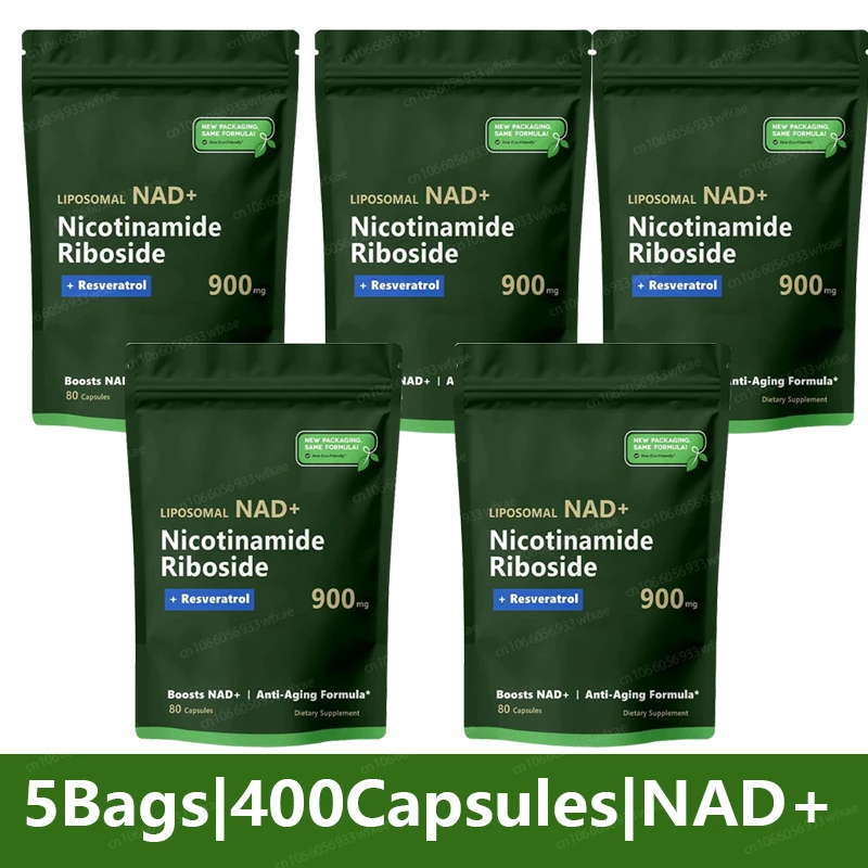 NAD+ Supplement Capsules 5Bags NAD+ Supplement Liposomal Nicotinamide Riboside 900mg Resveratrol, Protect Blood Vessels Skin Health Care Boost Energy