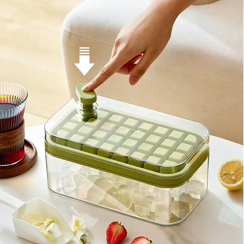 Ice Mold Box One Button Press Ice Cube Maker With Shovel Ice Tray Mold With  Storage Box With Lid Drinkware Kitchen Bar Tool - AliExpress
