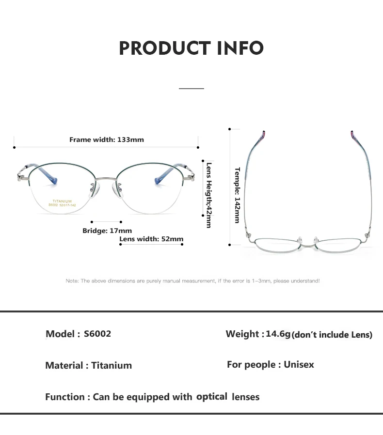 Oveliness Women's Semi Rim Oval Titanium Eyeglasses 7