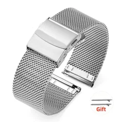 Premium Stainless Steel Mesh Watch Strap - Milanese Style Replacement Band - 22mm (Silver)
