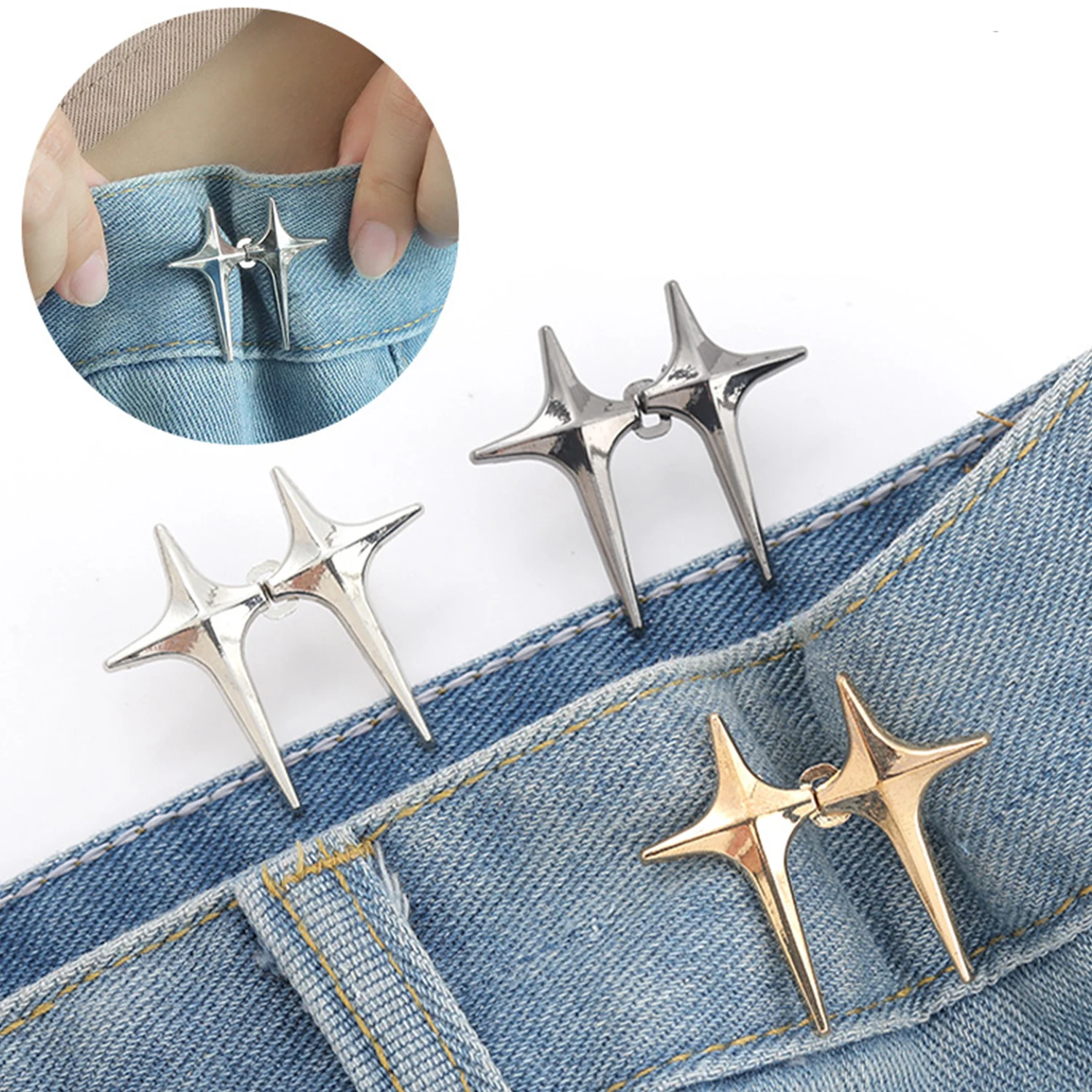 

Reusable Waist Buttons Alloy Star Brooches Pins Clip Adjustable Snap Fastener Jeans Detachable Reduce Waist Buckle Tightener