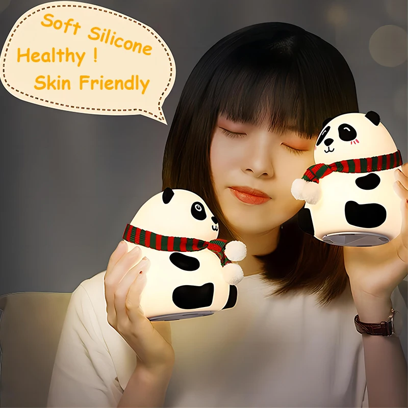 Panda Silicone Lamp Eye Protection Patting Lamp Bedroom Bedside Decoration Baby Toys Night Light 7 Colour Rechargeable LED Light 6