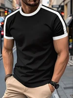 New Summer Elastic Casual Short-Sleeved Men’s Daily Party Home Social Color matching T-Shirt Solid Color Vintage Streetwear Top