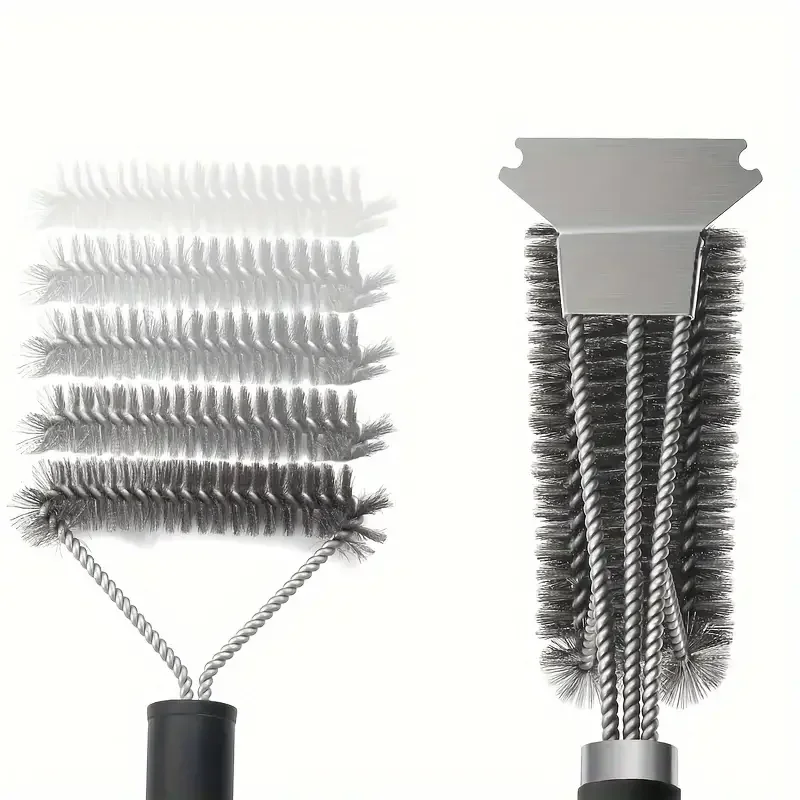 Grill brush 1 piece professional three-end barbecue brush with spatula stainless steel bristles long handle