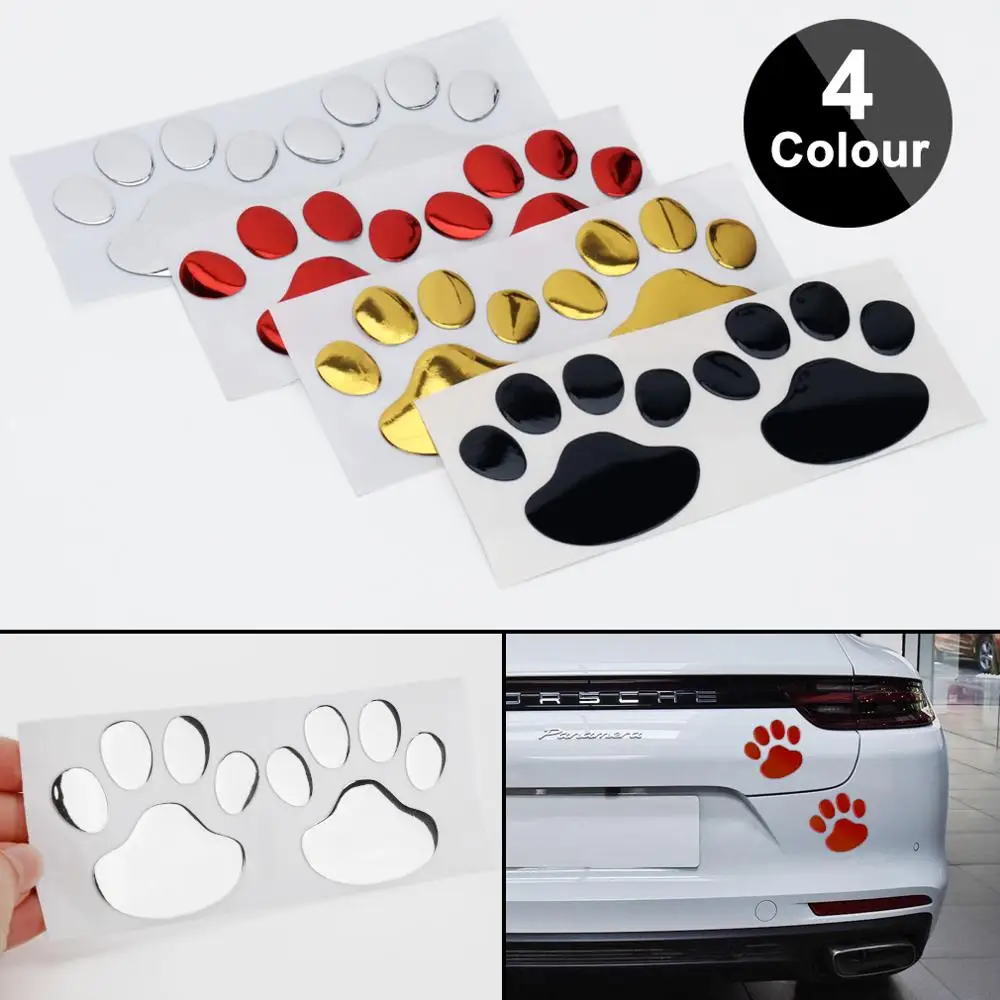 

2Pcs/Set Car Stickers and Decals Paw 3D Animal Dog Cat Bear Foot Prints Footprint Decal Car Sticker Silver Red Black Golden