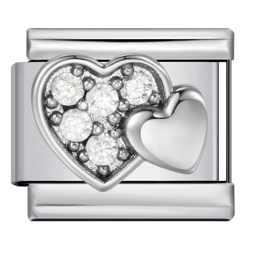 � ​ URING Charms Ellipse Quadrat Herz Zirkonia Italienische Link Fit 9mm Edelstahl Armreifen, Die DIY Schmuck Frauen Männer Mode – Detail 3