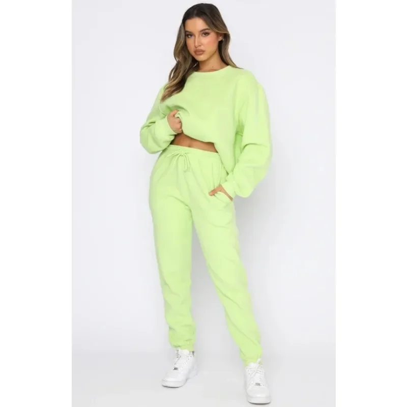 Sporty Two Piece Set Women Outfit 2023 Solid Long Sleeves O Neck Sweatshirts Tracksuit Fall Winter Casaul Small Legs Pants Sets fashion prints two piece sets women street tracksuit 2023 summer casual short sleeves split t shirt top leggings pants outfits