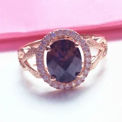 purple gemstone rings for women engagement  rose gold plated openwork elegant crystal Light luxury jewelry
