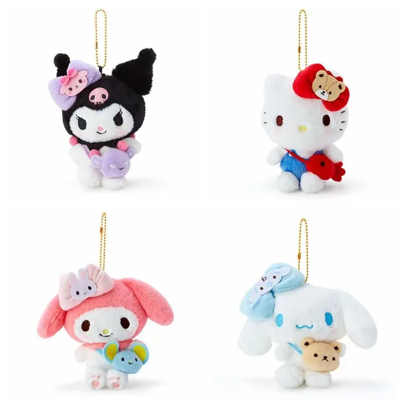 12cmsanrio kreslený kawaii můj melodie kuromi cinnamoroll kt kocour purin pes plyš hračka anime plněné zvířata keychains malý přívěsek