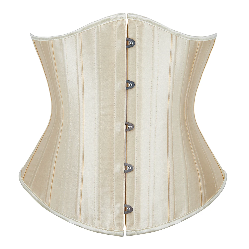 Short Nude Satin Steelboned Authentic Waspie Corset for Tight