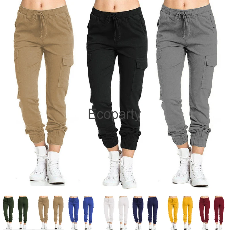 

2023 Jogger Trousers Women's Cargo Pants Multi-Pocket Drawstring Elastic Waist Women Sports Pants Streetwear Casual Long Pant
