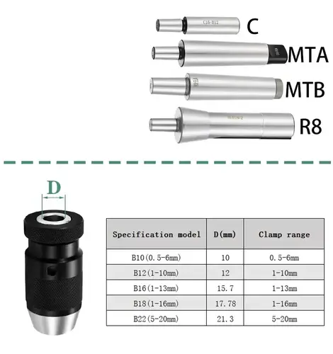 B10 B12 B16 B18 B22 Self tightening drill chuck MT1 MT2 MT3 MT4 C20 R8 Morse Drill Chuck Lathe 1-10 1-13mm 1-16 drill chuck - Image 6