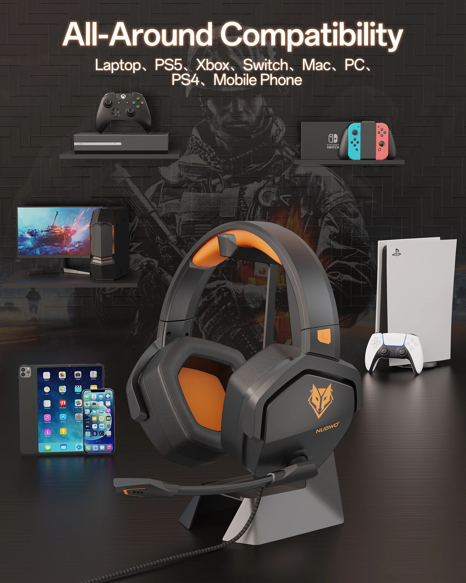 thumbnail image 2 of NUBWO N16 GAMING Headsets For Xbox, PS5, PS4, PC, NS, Mac - Over Ear Headphones £25.99 - UK 2 of 12
