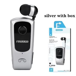 Fineblue F920 Retractable Bluetooth Wireless Earbuds with Wire Clip (Silver with  box)
