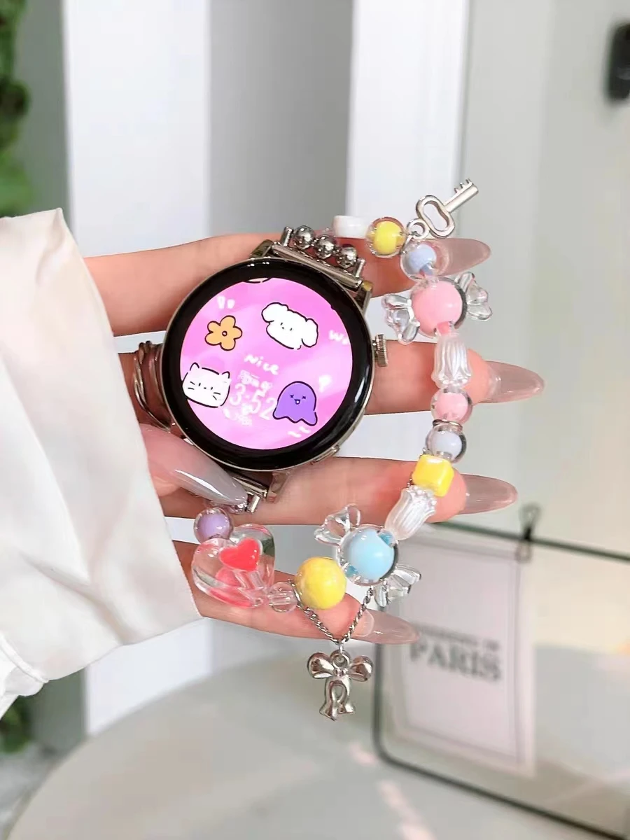 

20 22 Beading Chain Strap for Samsung Galaxy Watch6 Active 3 4 5 Classic 40/44 41/45mm Elastic Band for GTR Huawei GT2 3 42/46mm